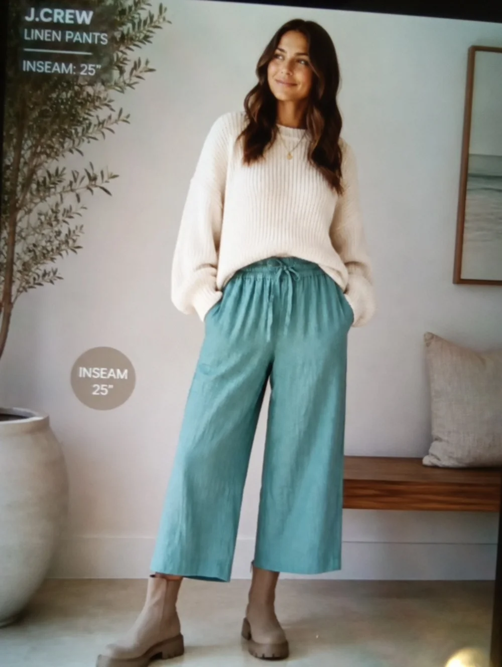 J Jrew Wide Leg Seaside Linen Womens Pant Pull On Casual Chic Vacation Size Smal
